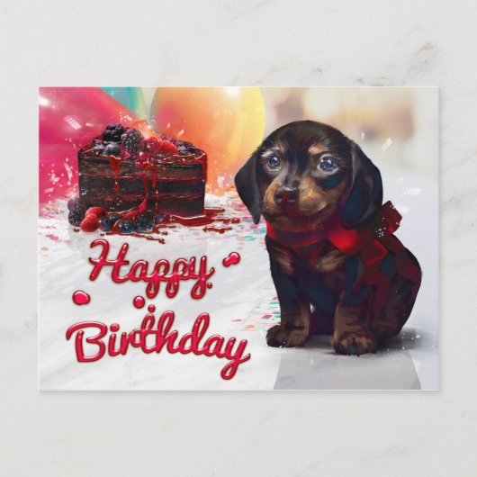 Happy Birthday Cute Puppy met Cake Briefkaart (Voorkant)