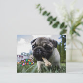 Happy Birthday Cute Puppy met het bot Briefkaart (Staand voorkant)