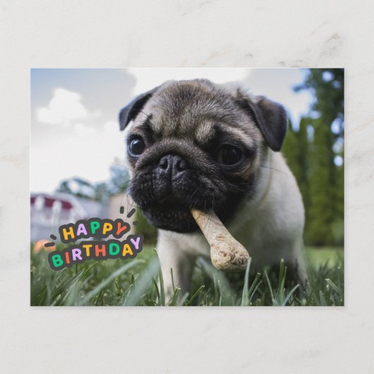 Happy Birthday Cute Puppy met het bot Briefkaart (Voorkant)