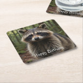 Happy Birthday Cute Raccoon Kartonnen Onderzetters (Schuin)