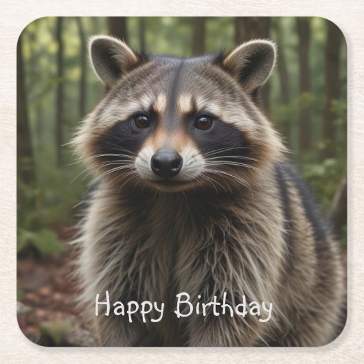 Happy Birthday Cute Raccoon Kartonnen Onderzetters (Voorkant)