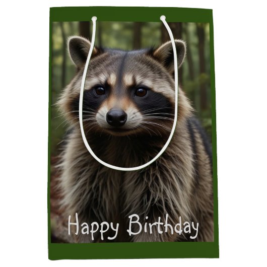 Happy Birthday Cute Raccoon Medium Cadeauzakje (Voorkant)