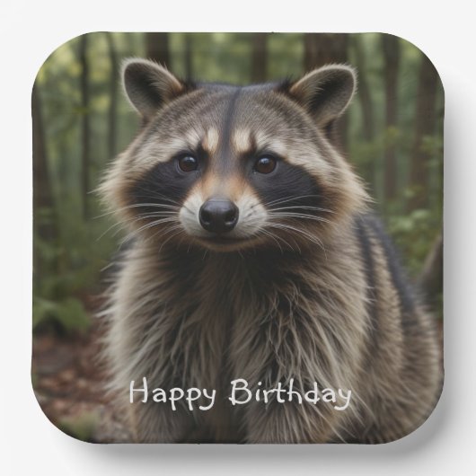 Happy Birthday Cute Raccoon Papieren Bordje (Voorkant)