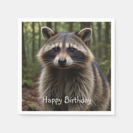Happy Birthday Cute Raccoon Servet (Voorkant)