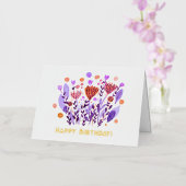 Happy Birthday Cute retro-doodbloemen Folie Feestdagenkaart (Orchidee)