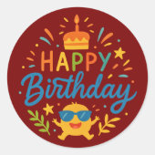 Happy Birthday | Cute Sunshine Classic Round Stick Ronde Sticker (Voorkant)