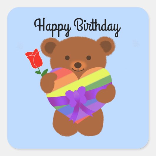 Happy Birthday Cute Teddy Bear #2 Stickers (Voorkant)