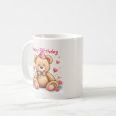 Happy Birthday Cute Teddy Bear with Pink Hearts Koffiemok (Voorkant links)