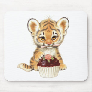 Happy Birthday - Cute Tiger met Cupcake Muismat