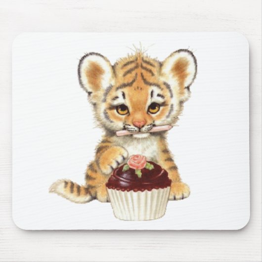 Happy Birthday - Cute Tiger met Cupcake Muismat (Voorkant)