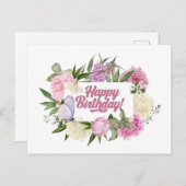 Happy Birthday Cute  Waterverf Flowers Briefkaart (Voorkant / Achterkant)