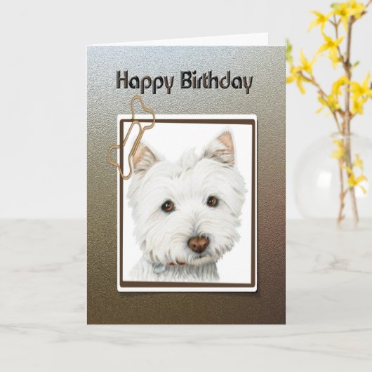 Happy birthday, cute westie dog greeting card kaart (Gele Bloem)