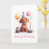 Happy Birthday Dachshund Dog  Kaart (Gele Bloem)