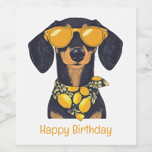Happy Birthday Dachshund Dog Sunglasses Lemons Wijn Etiket (Enkel label)