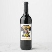 Happy Birthday Dachshund Dog Sunglasses Lemons Wijn Etiket (Voorkant)