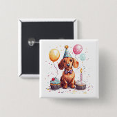 Happy Birthday Dachshund Dog  Vierkante Button 5,1 Cm (Voorkant /achterkant)