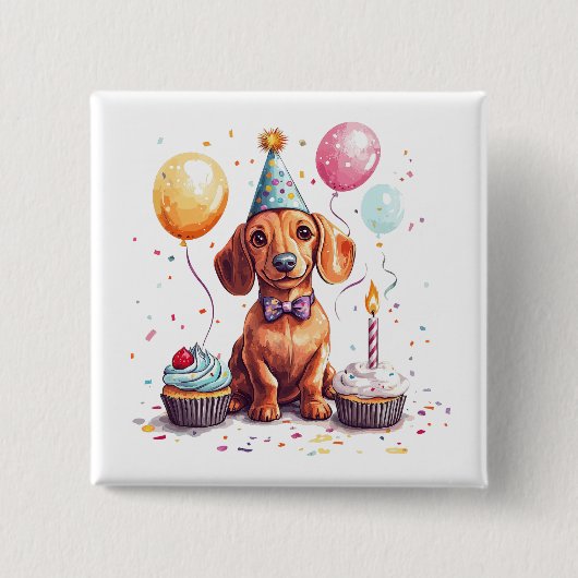 Happy Birthday Dachshund Dog  Vierkante Button 5,1 Cm (Voorkant)