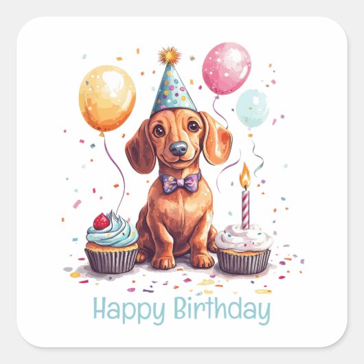 Happy Birthday Dachshund Dog  Vierkante Sticker (Voorkant)