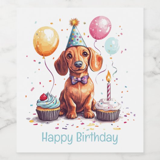 Happy Birthday Dachshund Dog  Wijn Etiket (Enkel label)
