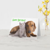 Happy Birthday Dachshund Puppy Dog Card Kaart (Gele Bloem)