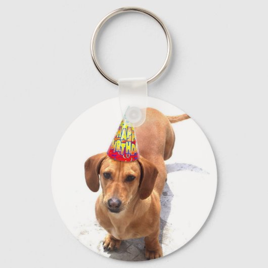 Happy Birthday Dachshund Sleutelhanger (Voorkant)
