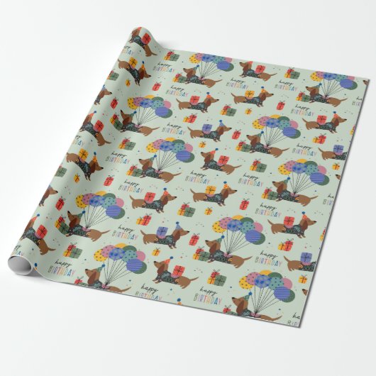Happy Birthday Dachshunds Cadeaupapier (Uitgerold)