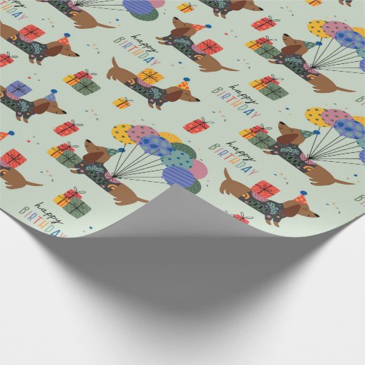 Happy Birthday Dachshunds Cadeaupapier (Hoek)