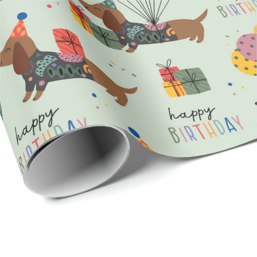 Happy Birthday Dachshunds Cadeaupapier (Rol Hoek)