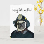 Happy Birthday Dad Brandweerman Pug wenskaart Kaart (Gele Bloem)