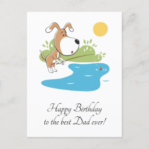 Happy Birthday Dad Cartoon Dog Puppy Vist Briefkaart