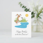 Happy Birthday Dad Cartoon Dog Puppy Vist Briefkaart (Staand voorkant)