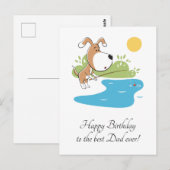 Happy Birthday Dad Cartoon Dog Puppy Vist Briefkaart (Voorkant / Achterkant)