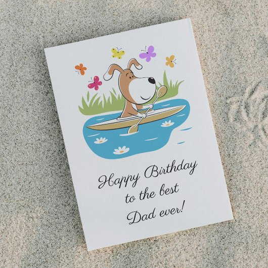 Happy Birthday Dad Dog Puppy Kayak Postcard Briefkaart