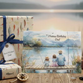 Happy Birthday Dad Fishing with Kids Watercolor Kaart