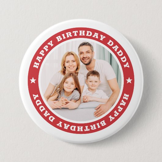 Happy Birthday Dad Modern Simple Custom Photo Ronde Button 7,6 Cm (Voorkant)