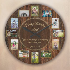 Happy Birthday Dad Rustic Wood Photo Template Grote Klok