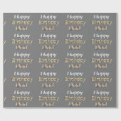Happy Birthday Dad Silver & Gold Text Gift Wrap Cadeaupapier (Vlak)