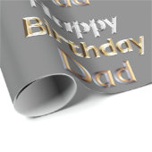 Happy Birthday Dad Silver & Gold Text Gift Wrap Cadeaupapier (Rol Hoek)
