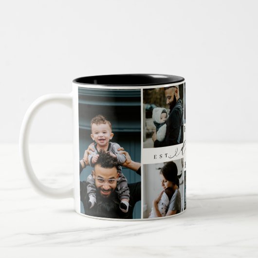 Happy Birthday Daddy 8 Photo Collage Gift Keepsake Tweekleurige Koffiemok (Links)