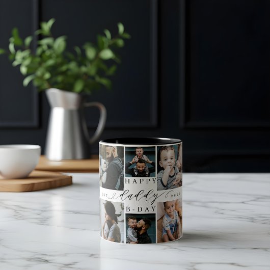 Happy Birthday Daddy 8 Photo Collage Gift Keepsake Tweekleurige Koffiemok