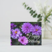 Happy Birthday Dahlia Lila en Petunia Briefkaart (Staand voorkant)