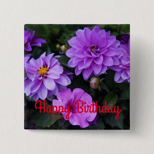 Happy Birthday Dahlia Lila en Petunia Button (Voorkant)