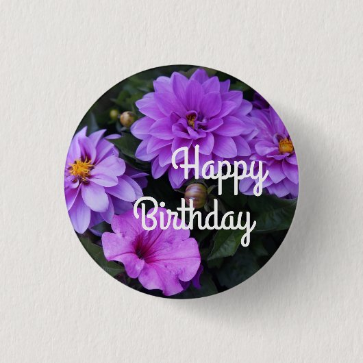Happy Birthday Dahlia Lila & Petunia #1-3 Button (Voorkant)