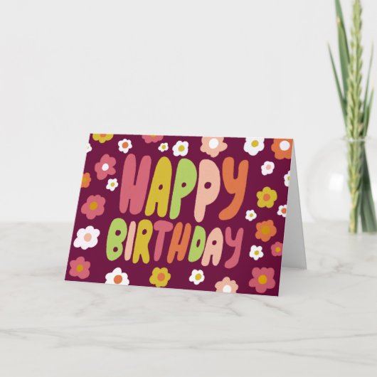 HAPPY BIRTHDAY Daisies Bubble Letters CUSTOM Bday Kaart (Voorkant)
