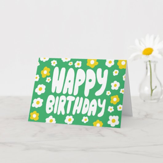 HAPPY BIRTHDAY Daisies Bubble Letters CUSTOM Bday Kaart (Kleine Plant)