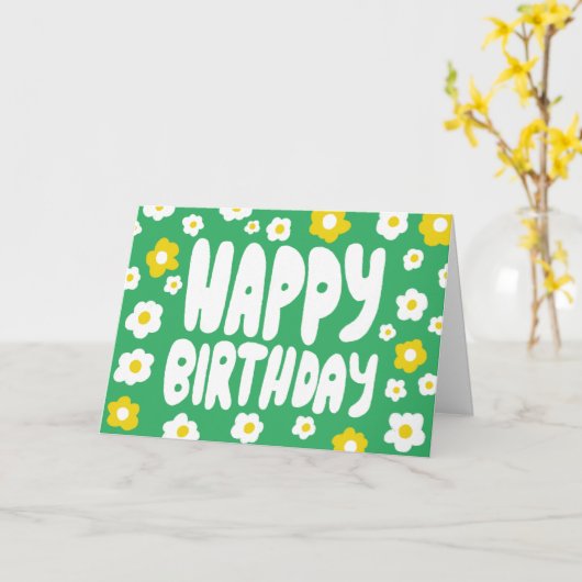 HAPPY BIRTHDAY Daisies Bubble Letters CUSTOM Bday Kaart (Gele Bloem)