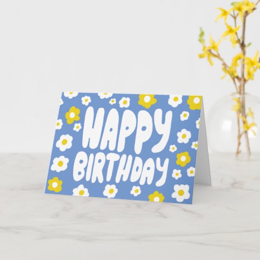 HAPPY BIRTHDAY Daisies Bubble Letters CUSTOM Bday Kaart (Gele Bloem)