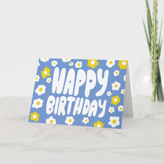 HAPPY BIRTHDAY Daisies Bubble Letters CUSTOM Bday Kaart (Voorkant)