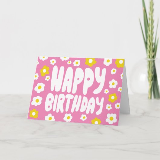 HAPPY BIRTHDAY Daisies Bubble Letters CUSTOM Bday Kaart (Voorkant)
