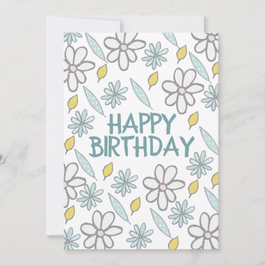 Happy Birthday Daisy Floral Blue Yellow Feminine Kaart (Voorkant)